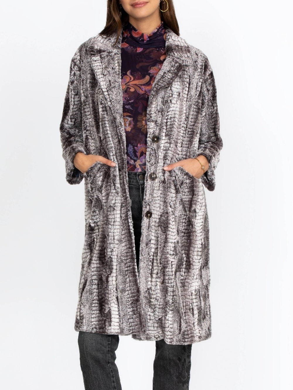 Johnny Was Akela Lapel Faux Fur Jacket Size Large